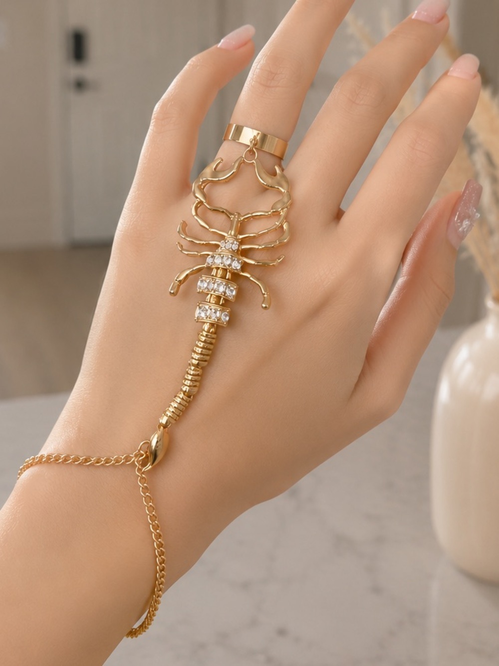 Gold Scorpion Hand Chain Bracelet - Women Jewelry